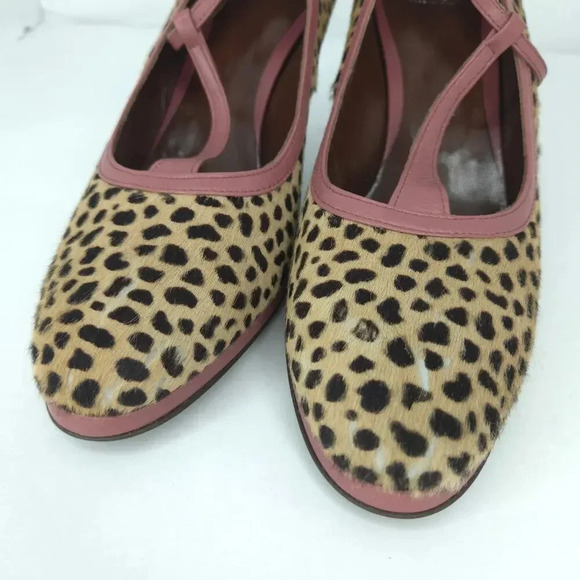 Furla Mary Jane Leopard Print Pony Hair Leather Heels size 9 - Picture 6 of 7